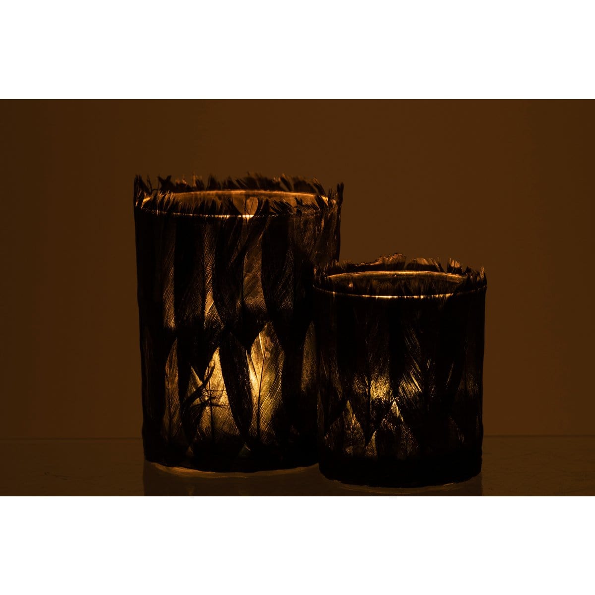 J-Line J-Line theelichthouder Veren - glas - zwart - large - 2 stuks