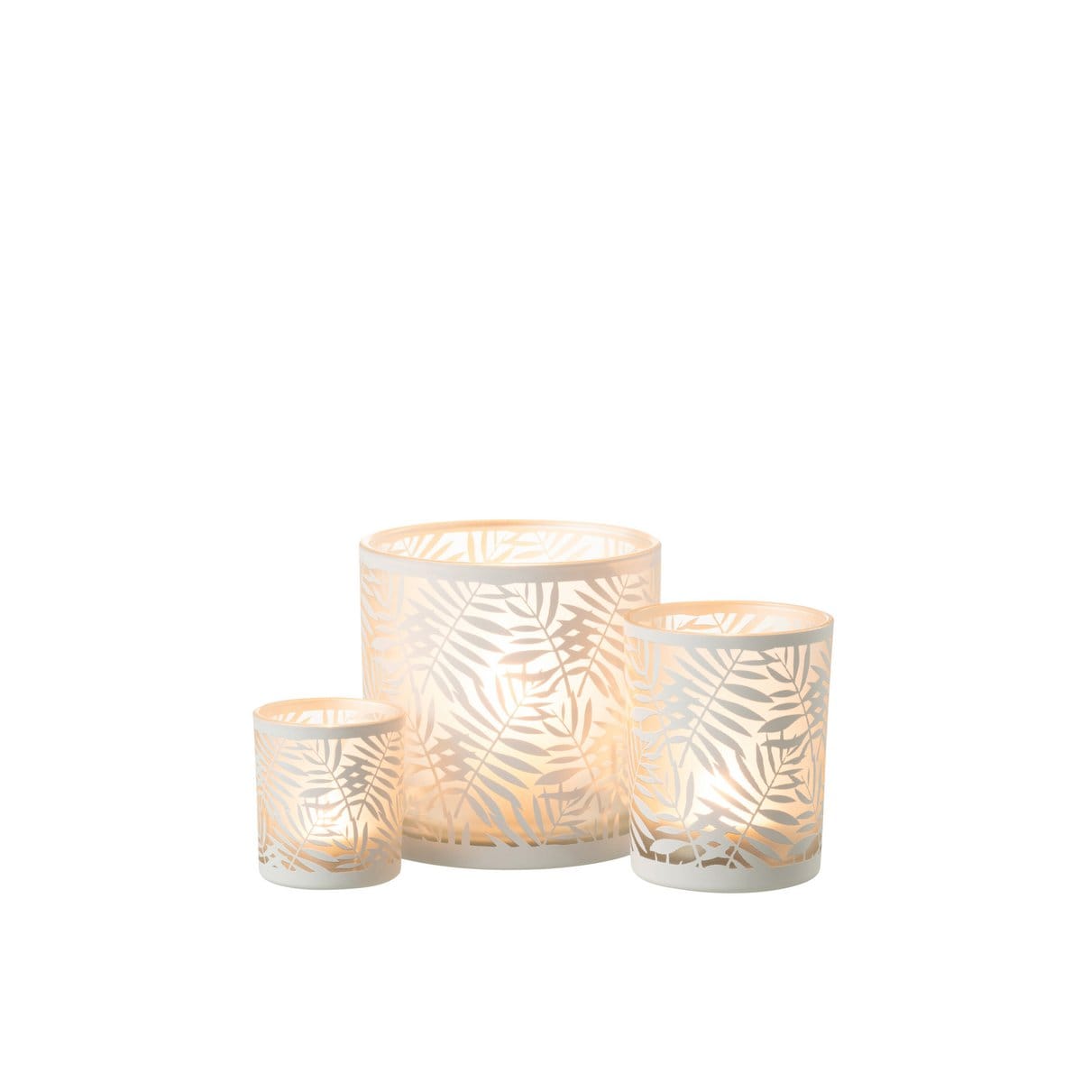 J-Line J-Line windlicht Bladeren - glas - wit - large