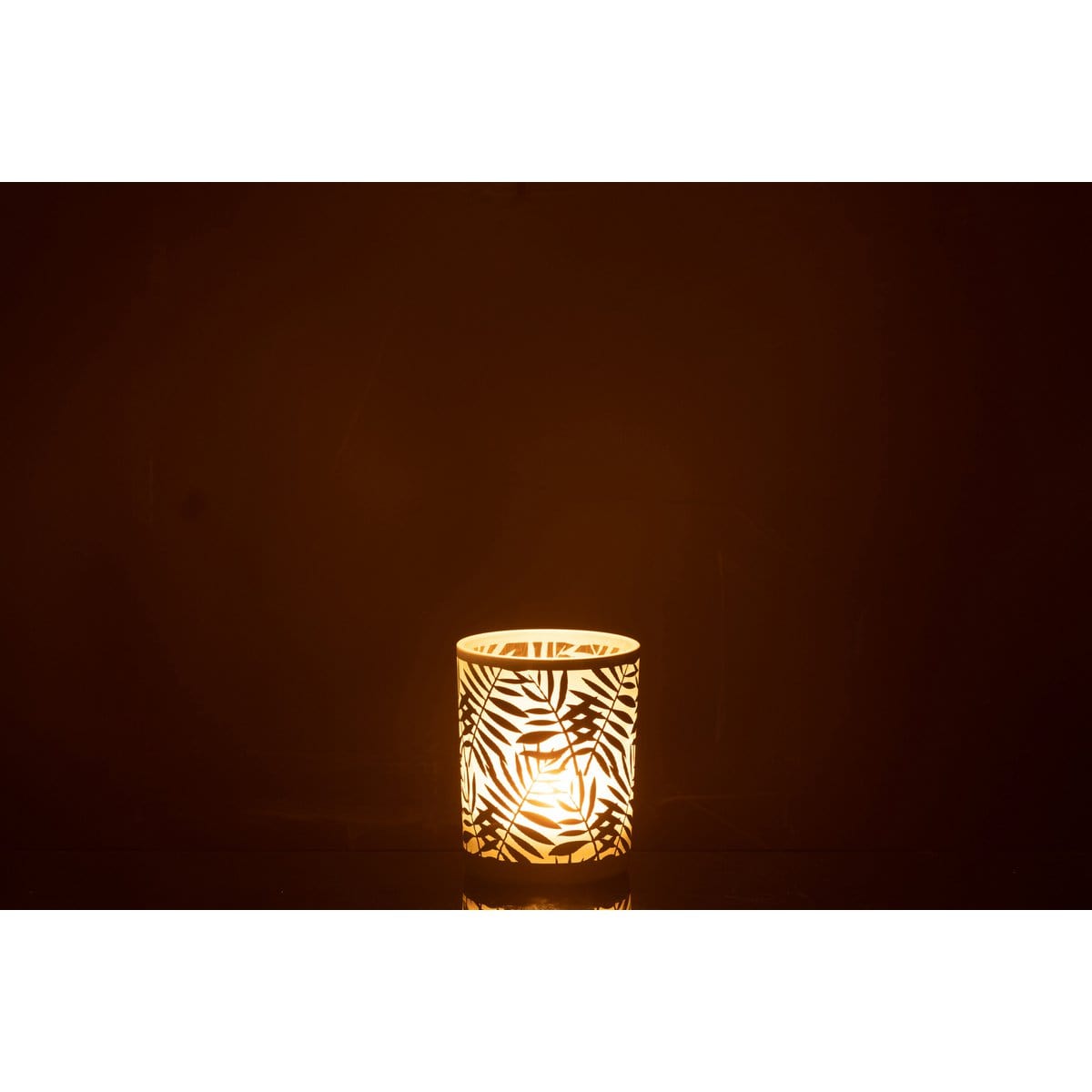 J-Line J-Line windlicht Bladeren - glas - wit - medium - 2 stuks