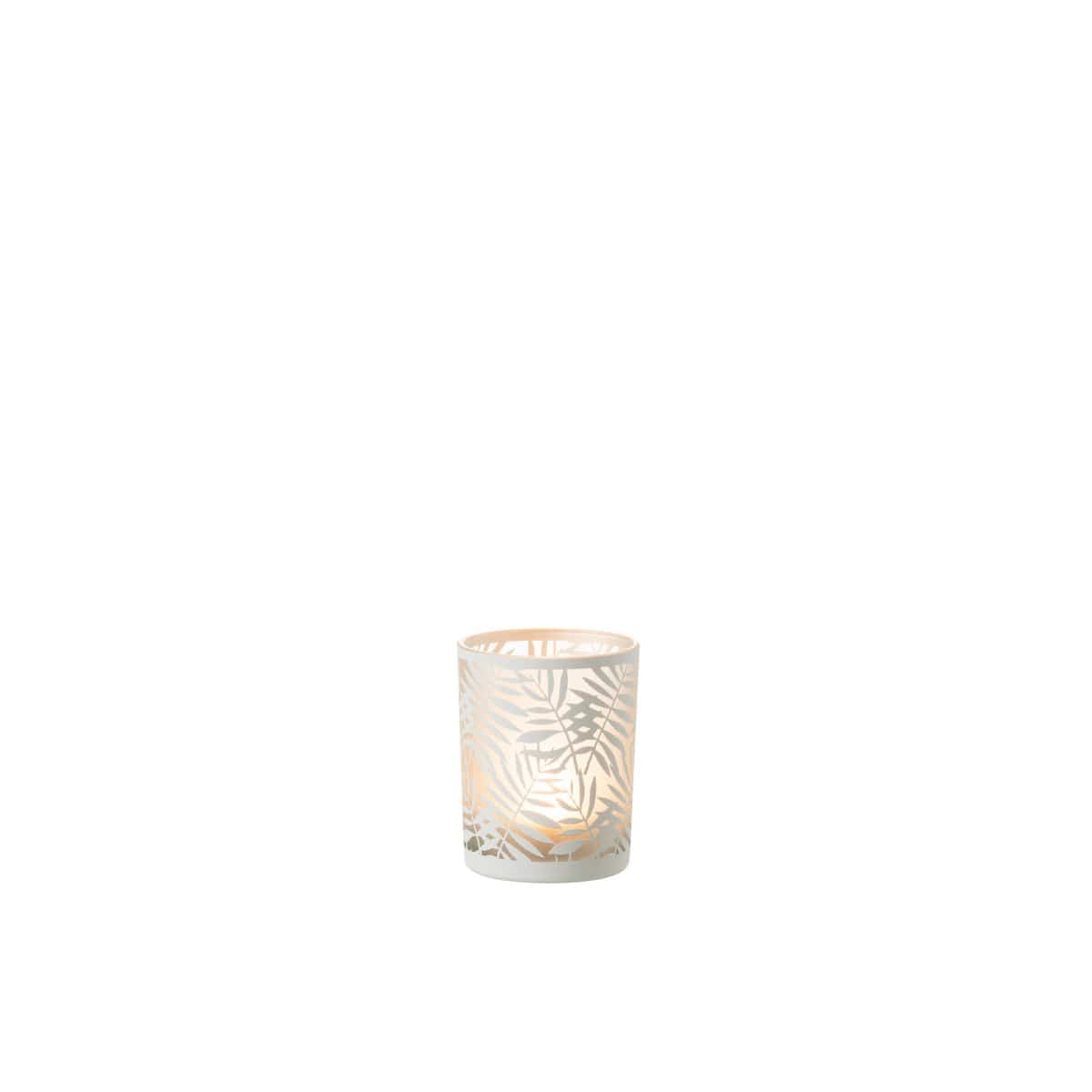 J-Line J-Line windlicht Bladeren - glas - wit - medium - 2 stuks