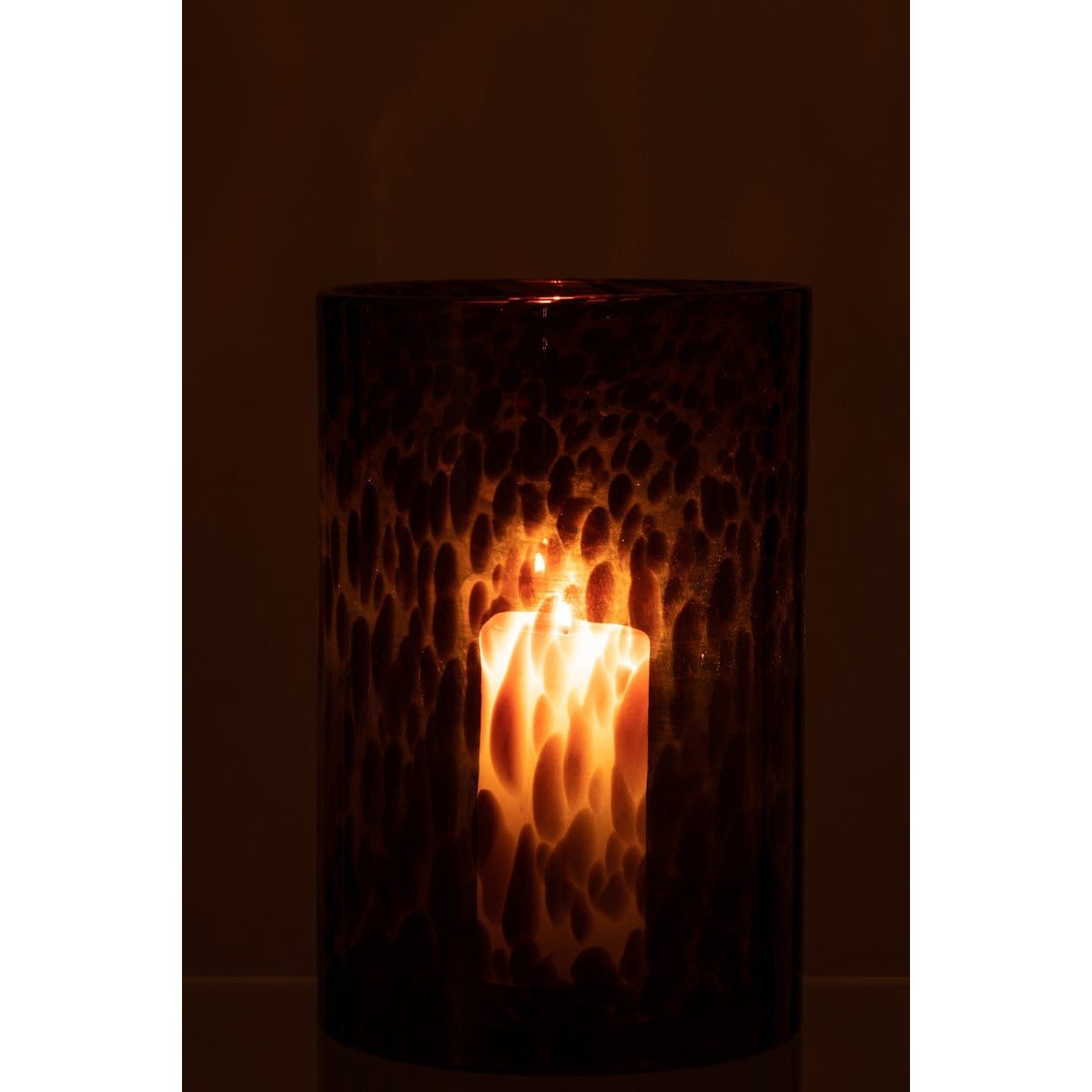 J-Line J-Line windlicht Cil Stippen - glas - bruin/zwart - large