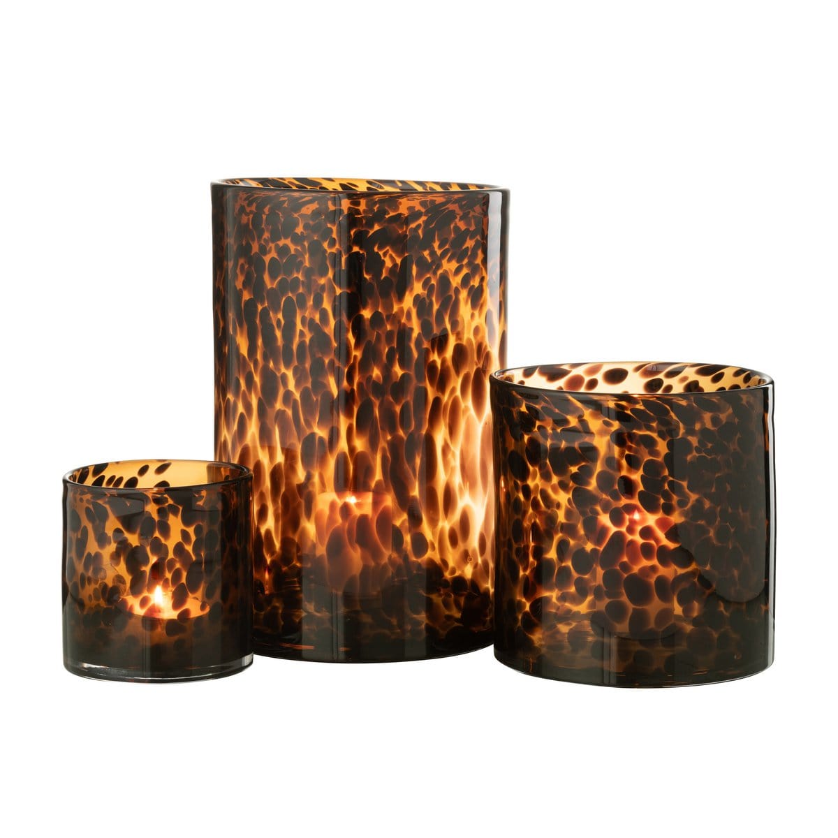 J-Line J-Line windlicht Cil Stippen - glas - bruin/zwart - large