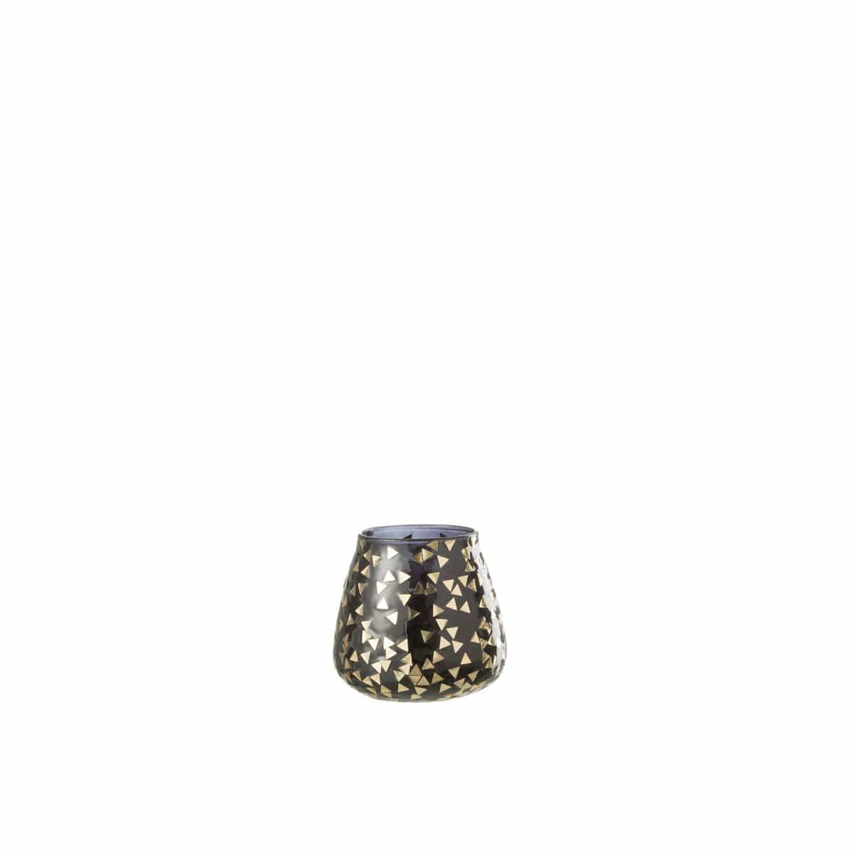 J-Line J-Line windlicht Driehoek - glas - zwart/goud - medium - 2 stuks