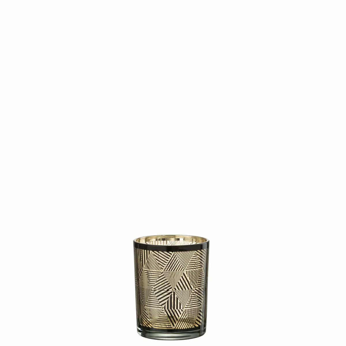J-Line J-Line windlicht Driehoeken Strepen - glas - bruin - small - 2 stuks