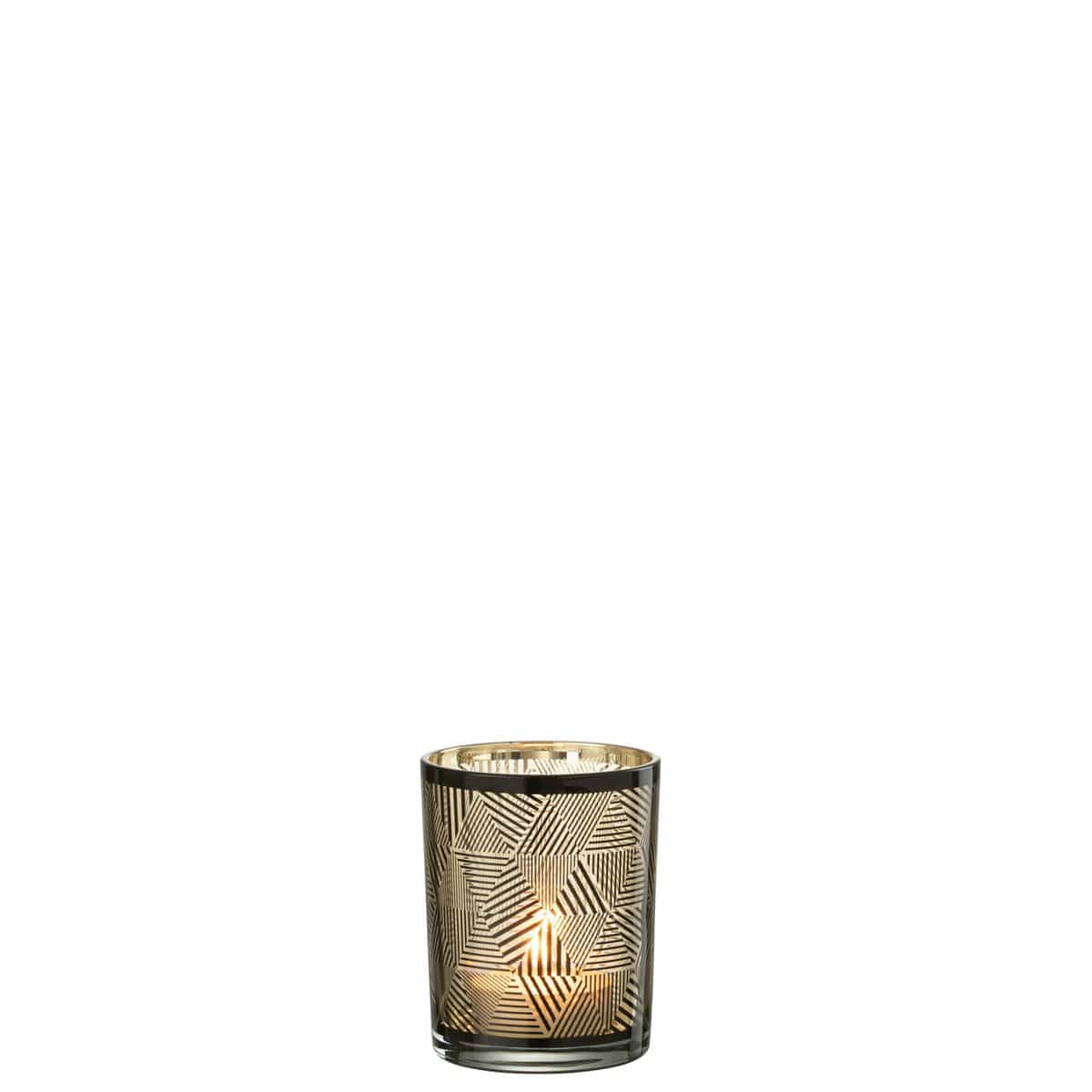 J-Line J-Line windlicht Driehoeken Strepen - glas - bruin - small - 2 stuks