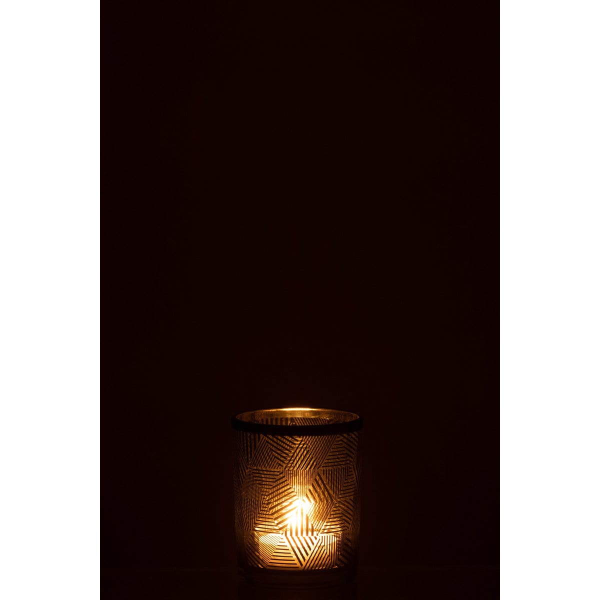 J-Line J-Line windlicht Driehoeken Strepen - glas - bruin - small - 2 stuks