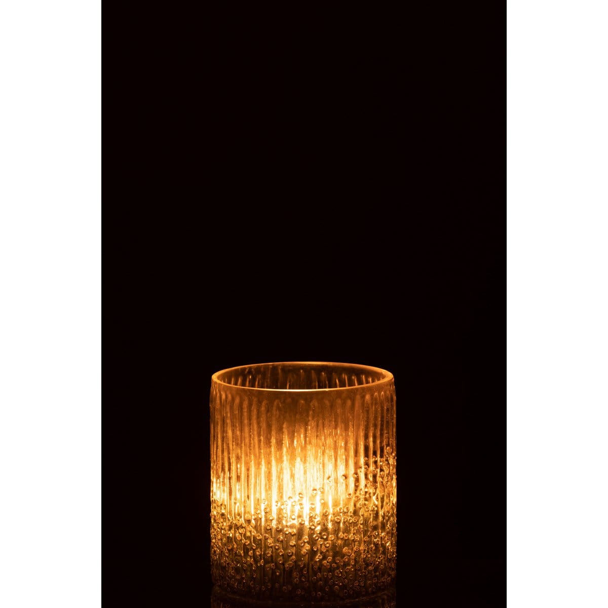 J-Line J-Line windlicht Geribbeld - glas - roze - medium - 2 stuks