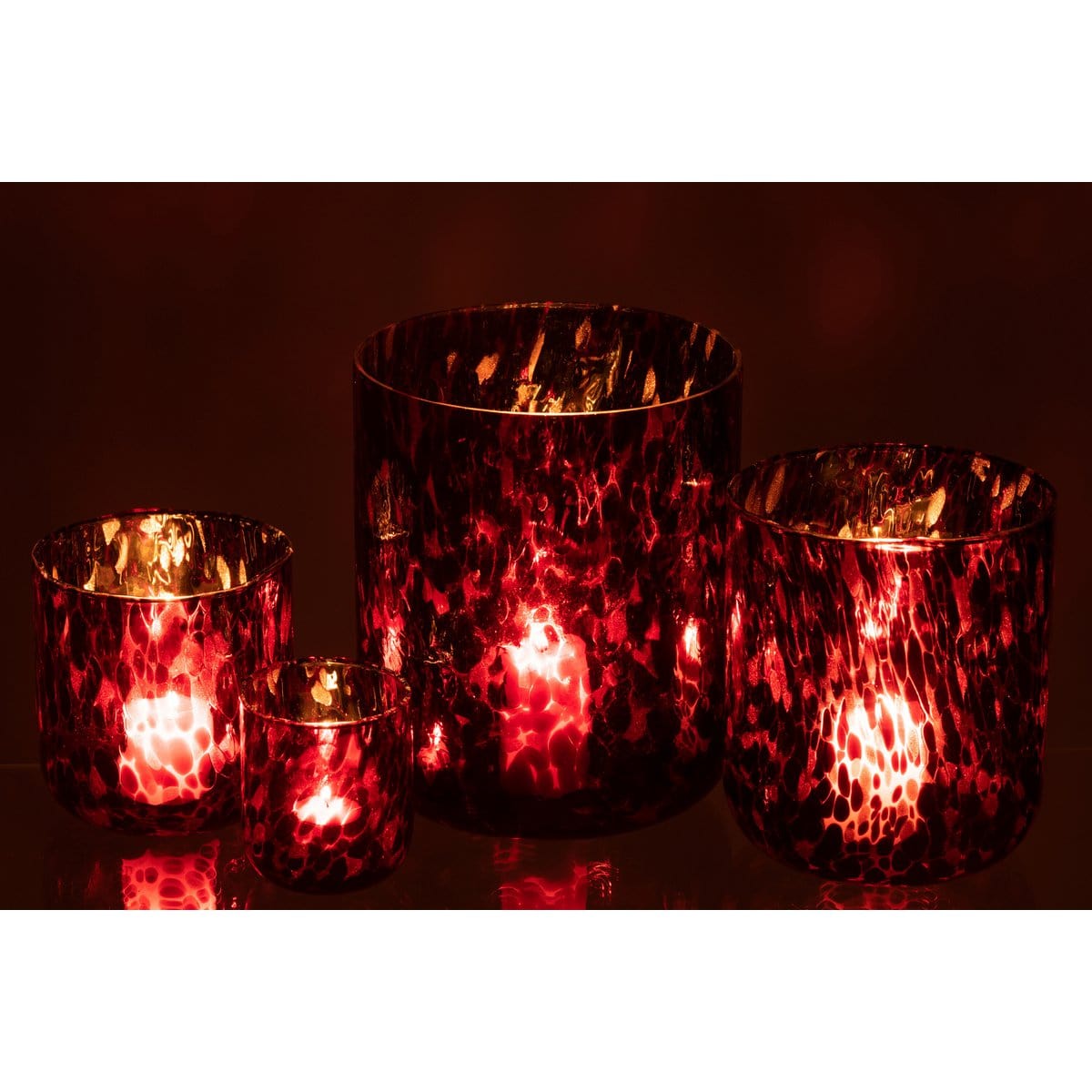 J-Line J-Line windlicht Gevlekt - glas - rood/zwart - extra large