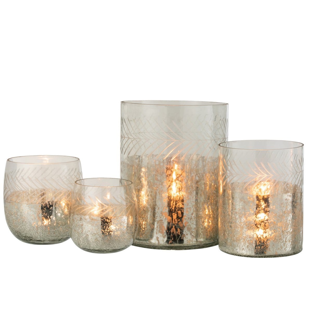 J-Line J-Line windlicht Klassiek Crackle - glas - transparant/zilver - large