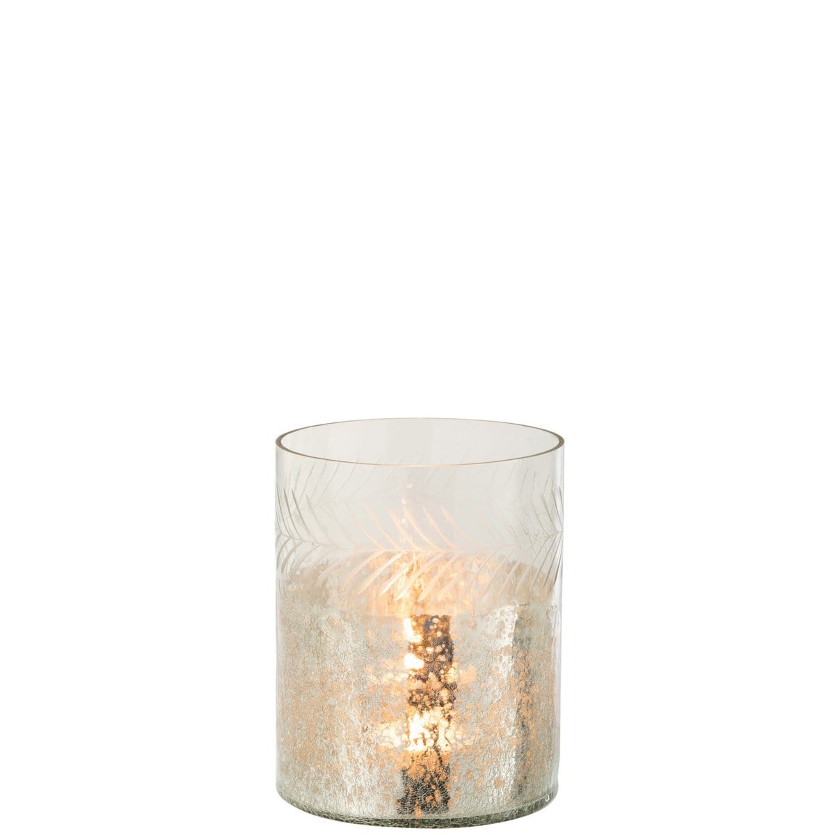 J-Line J-Line windlicht Klassiek Crackle - glas - transparant/zilver - small