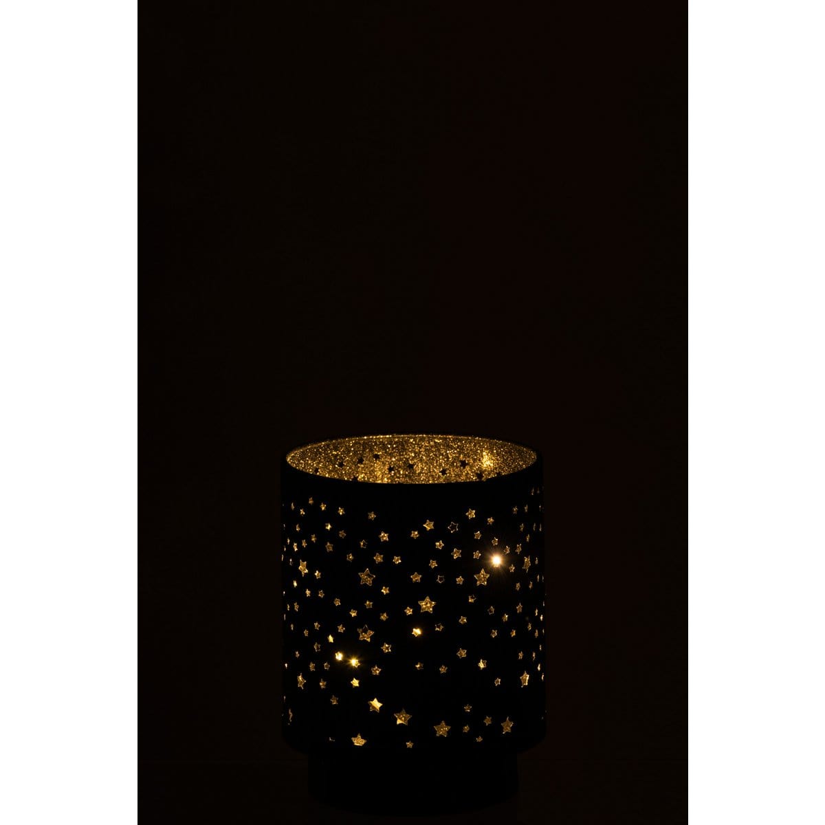 J-Line J-Line Windlicht+Led Metaal Zwart/Zilver Large