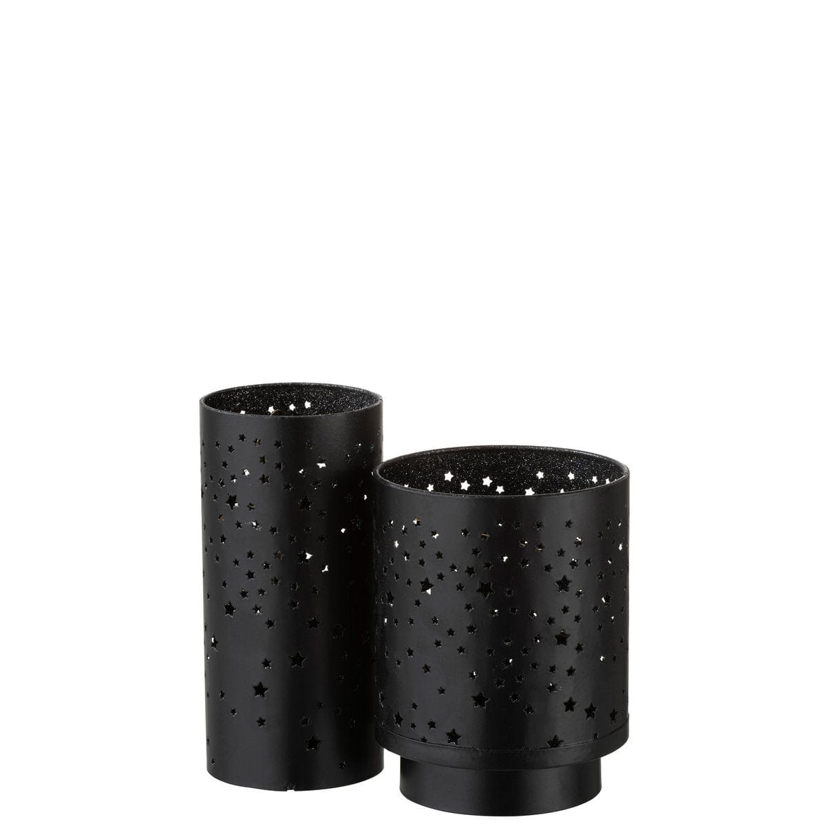 J-Line J-Line Windlicht+Led Metaal Zwart/Zilver Large