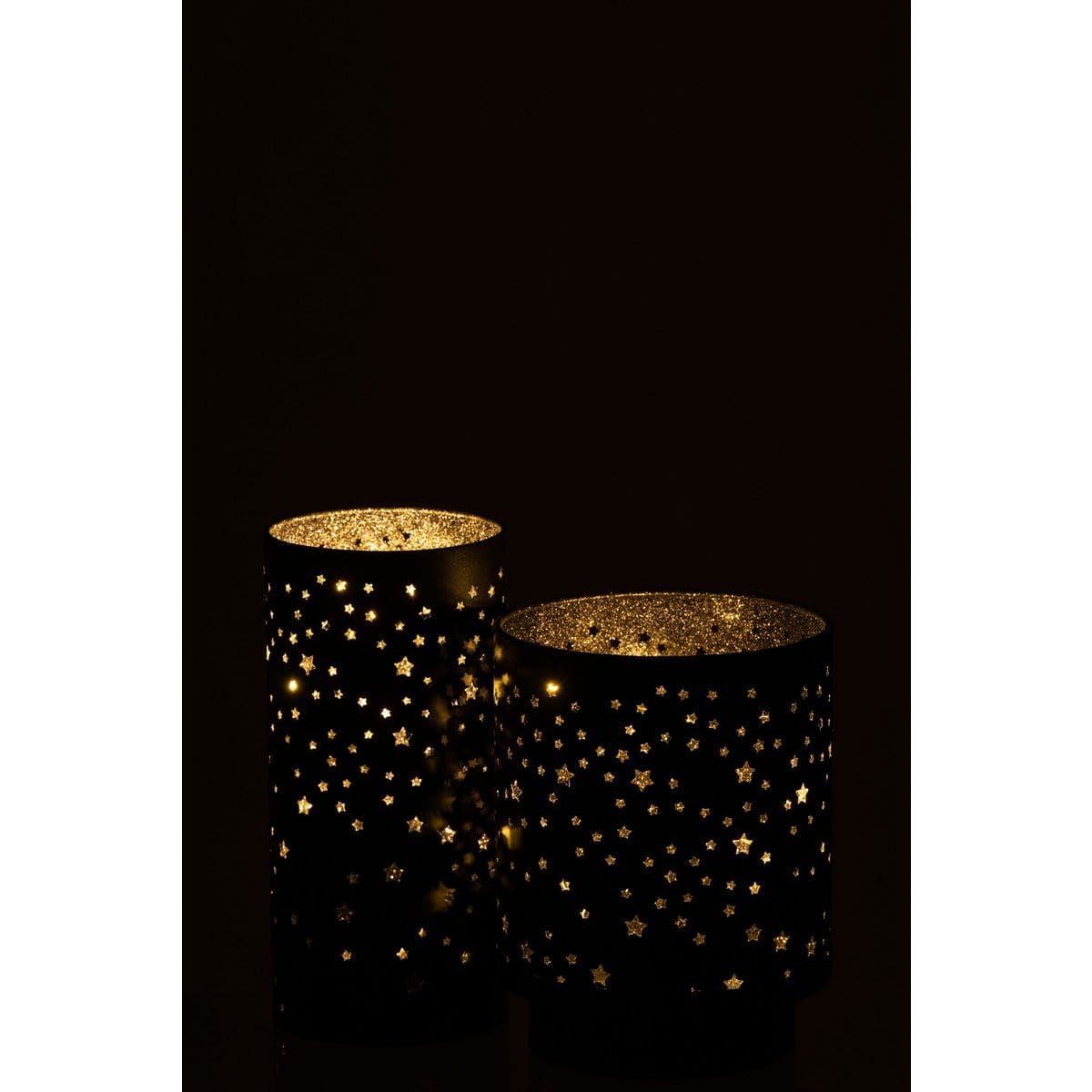 J-Line J-Line Windlicht+Led Metaal Zwart/Zilver Large