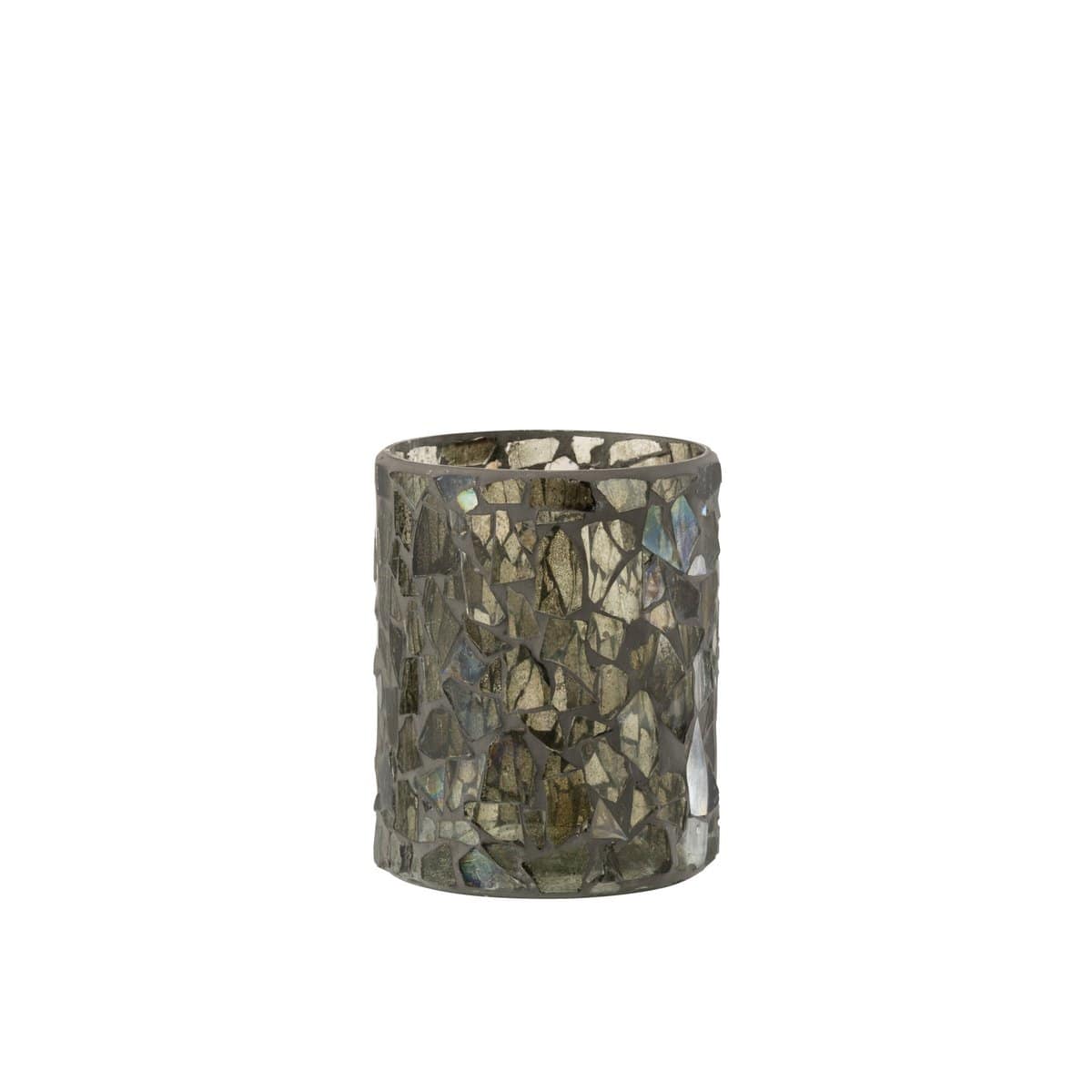 J-Line J-Line windlicht Mozaiek - glas - grijs/groen - medium