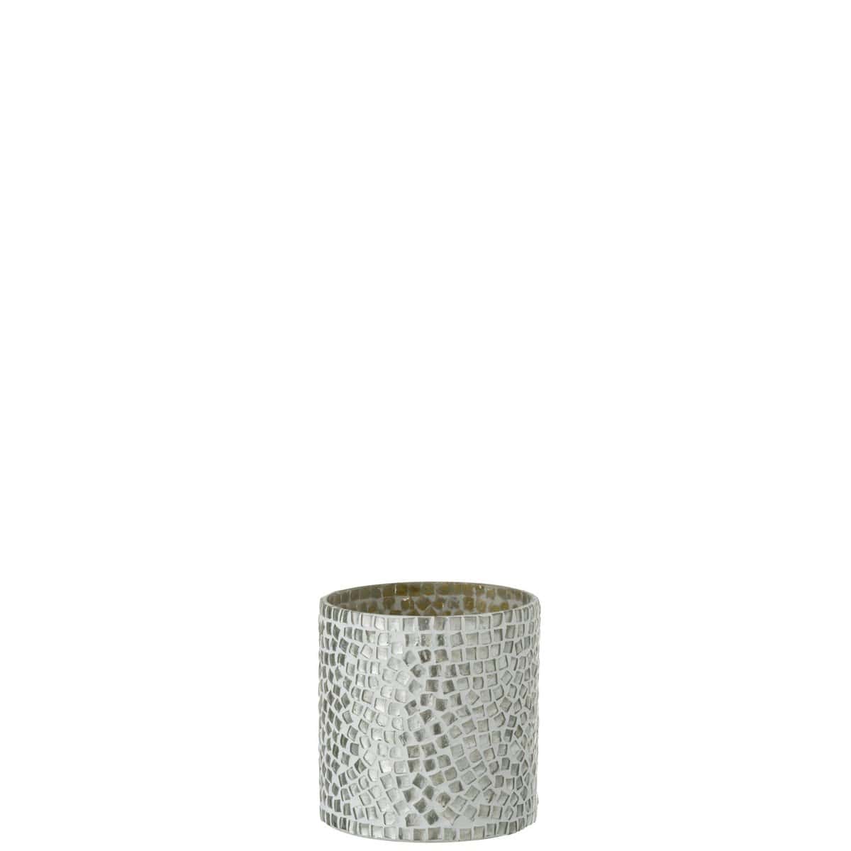 J-Line J-Line windlicht Mozaiek - glas - wit/zilver - small