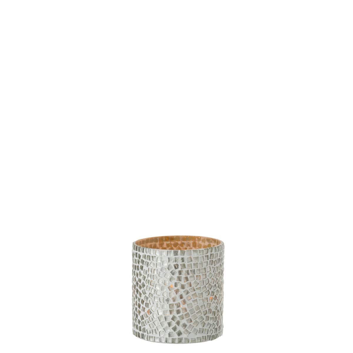 J-Line J-Line windlicht Mozaiek - glas - wit/zilver - small