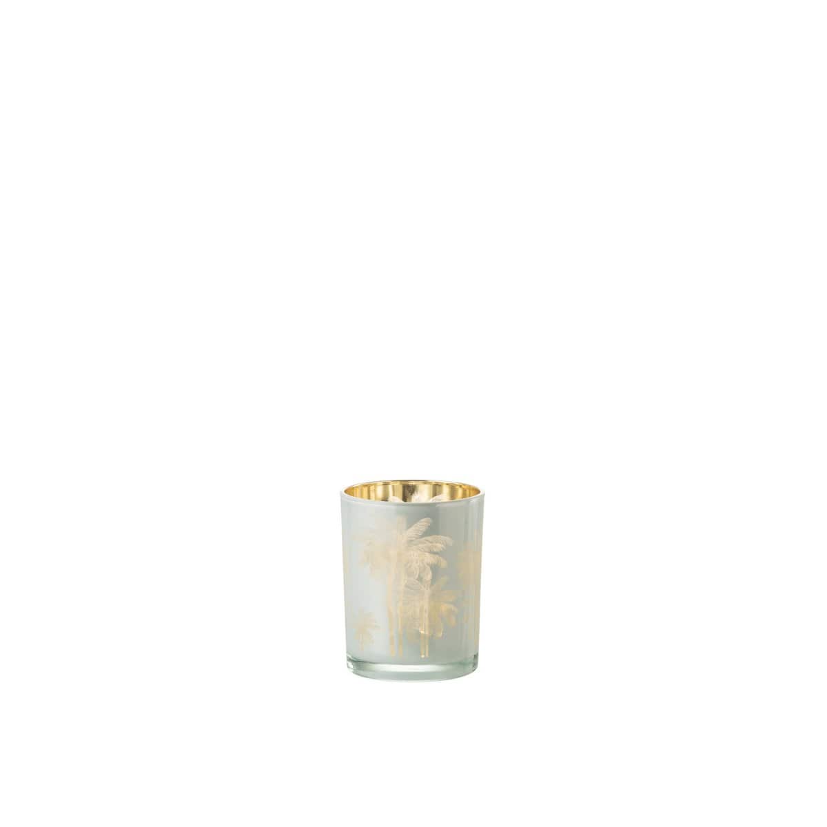 J-Line J-Line windlicht Palmbomen - glas - blauw/goud - medium - 2 stuks