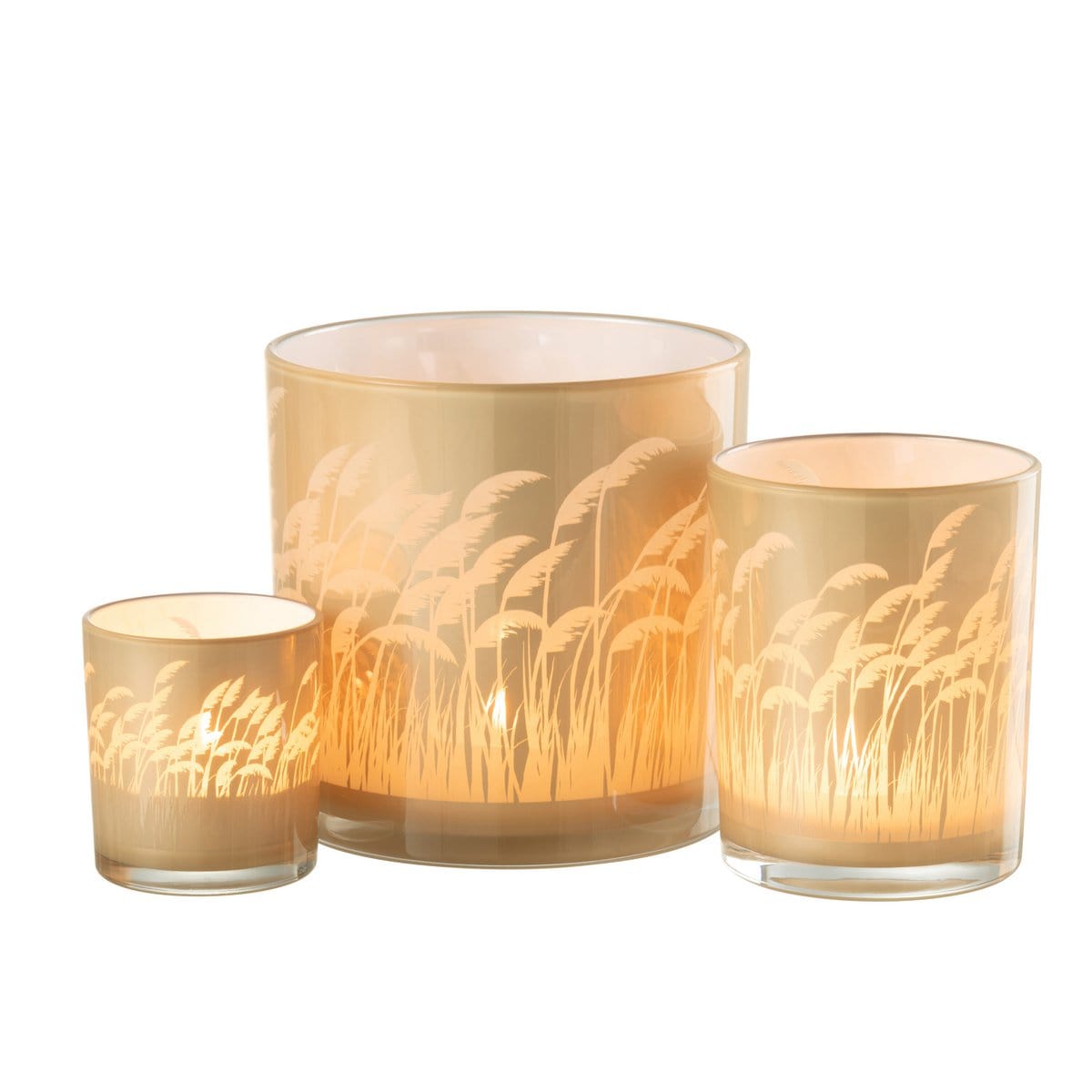 J-Line J-Line windlicht Pampas - glas - beige/wit - large