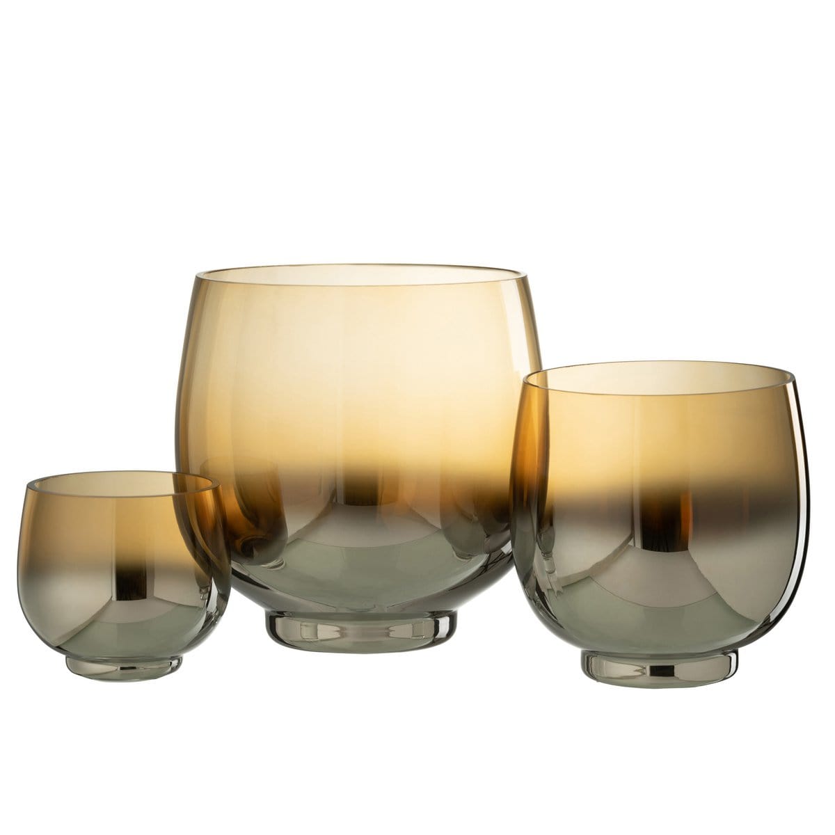 J-Line J-Line windlicht Rond - glas - geel/zilver - large