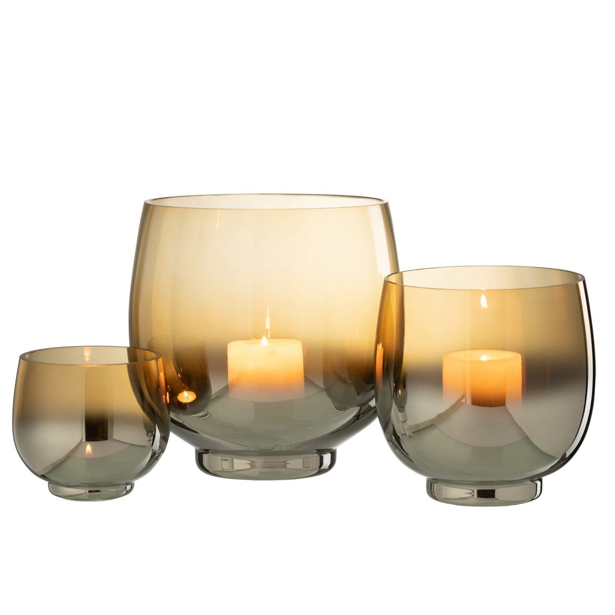 J-Line J-Line windlicht Rond - glas - geel/zilver - large