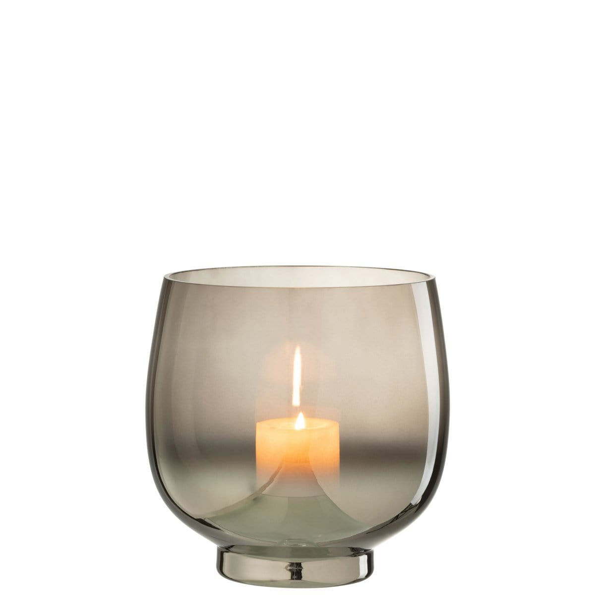 J-Line J-Line windlicht Rond - glas - grijs/zilver - large