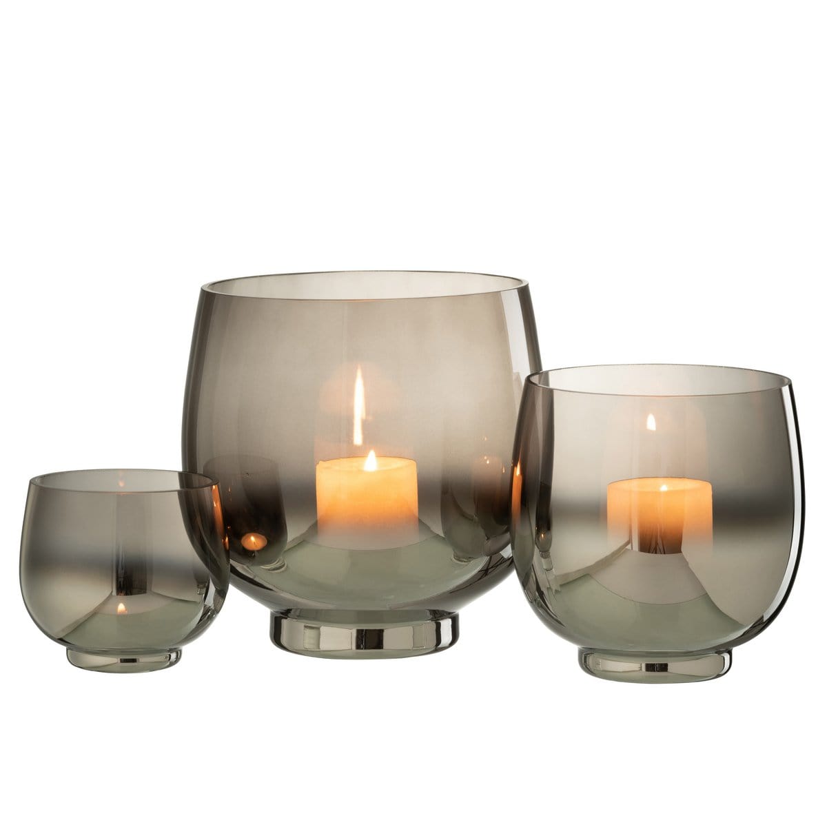 J-Line J-Line windlicht Rond - glas - grijs/zilver - large
