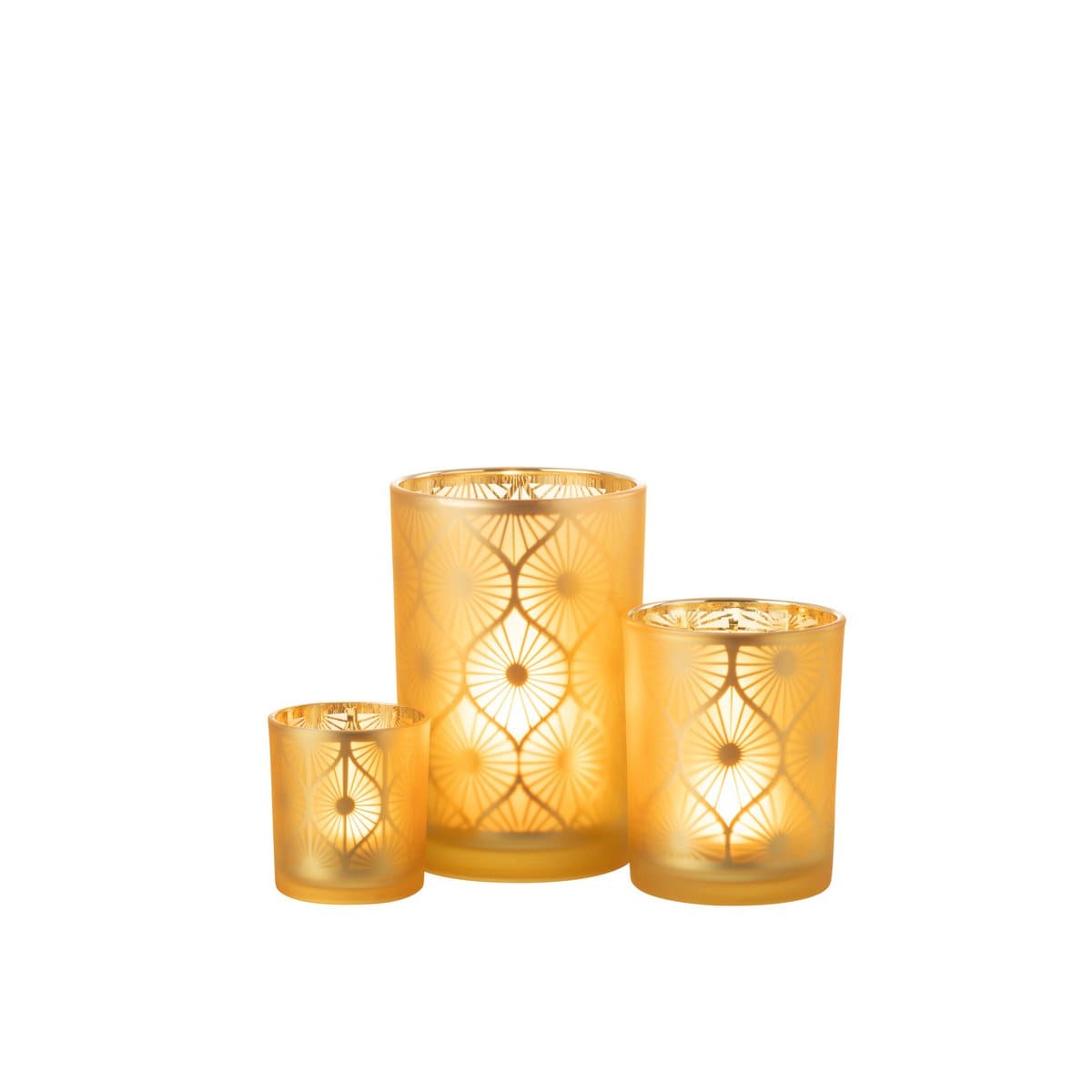 J-Line J-Line windlicht Ruit Bloemen - glas - geel - large