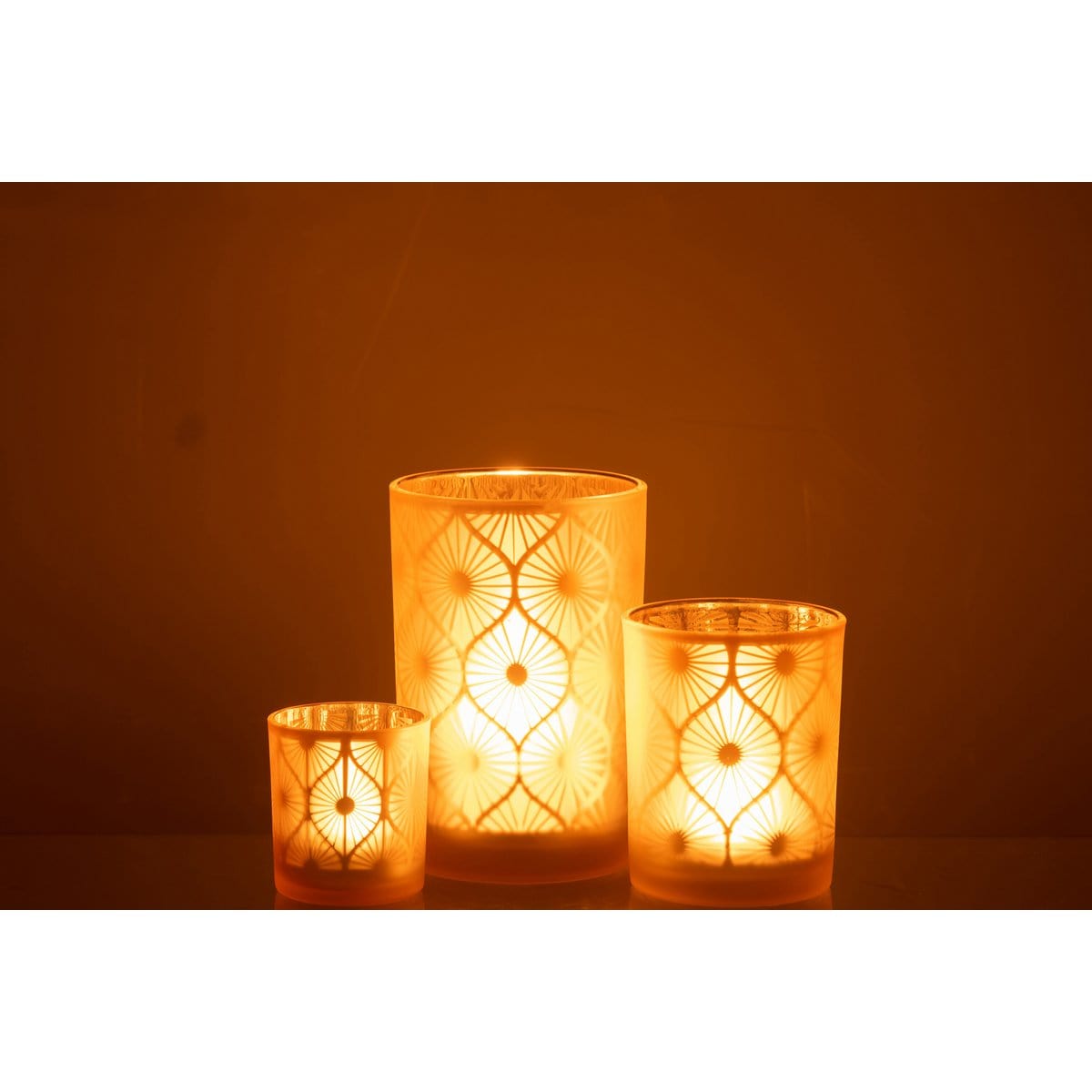 J-Line J-Line windlicht Ruit Bloemen - glas - geel - large