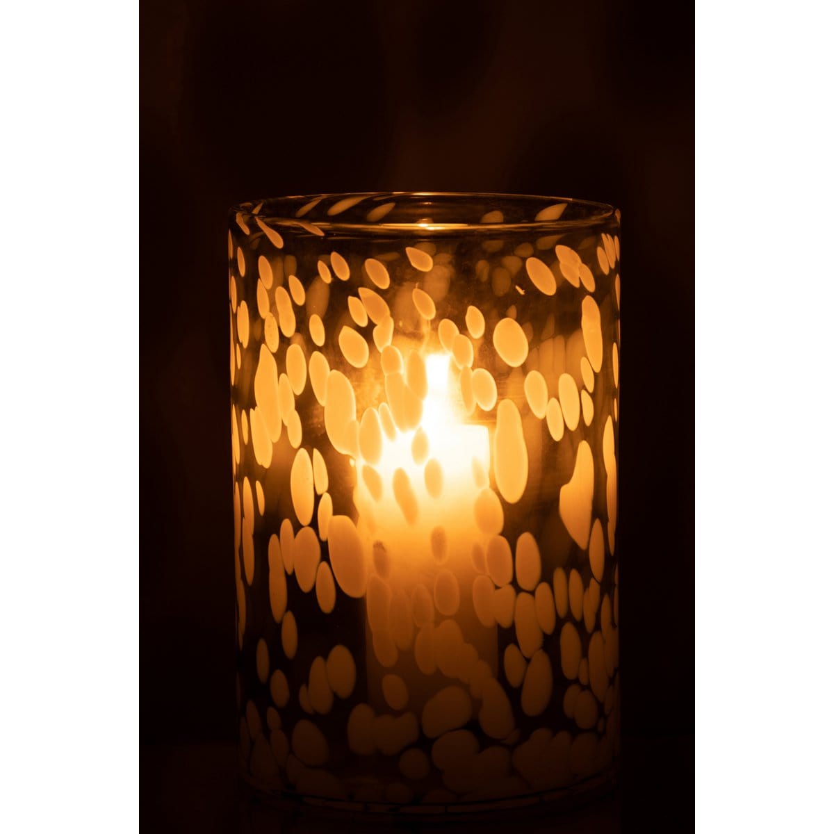 J-Line J-Line windlicht Spikkel - glas - grijs/wit - large