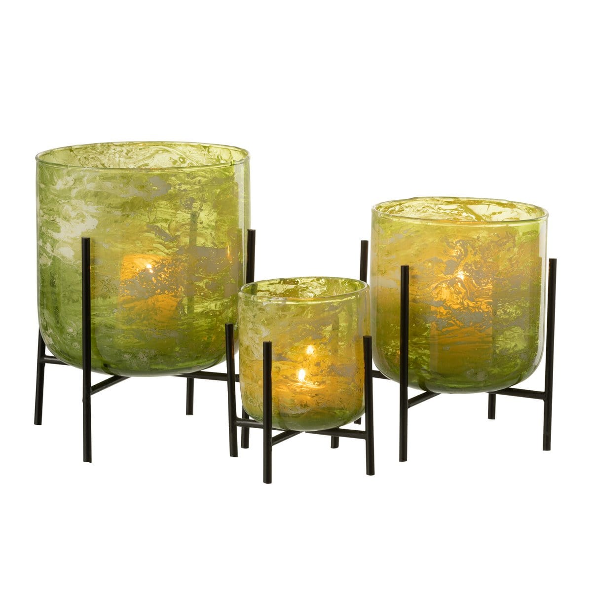 J-Line J-Line windlicht Staand Marmer - glas/ijzer - groen - large