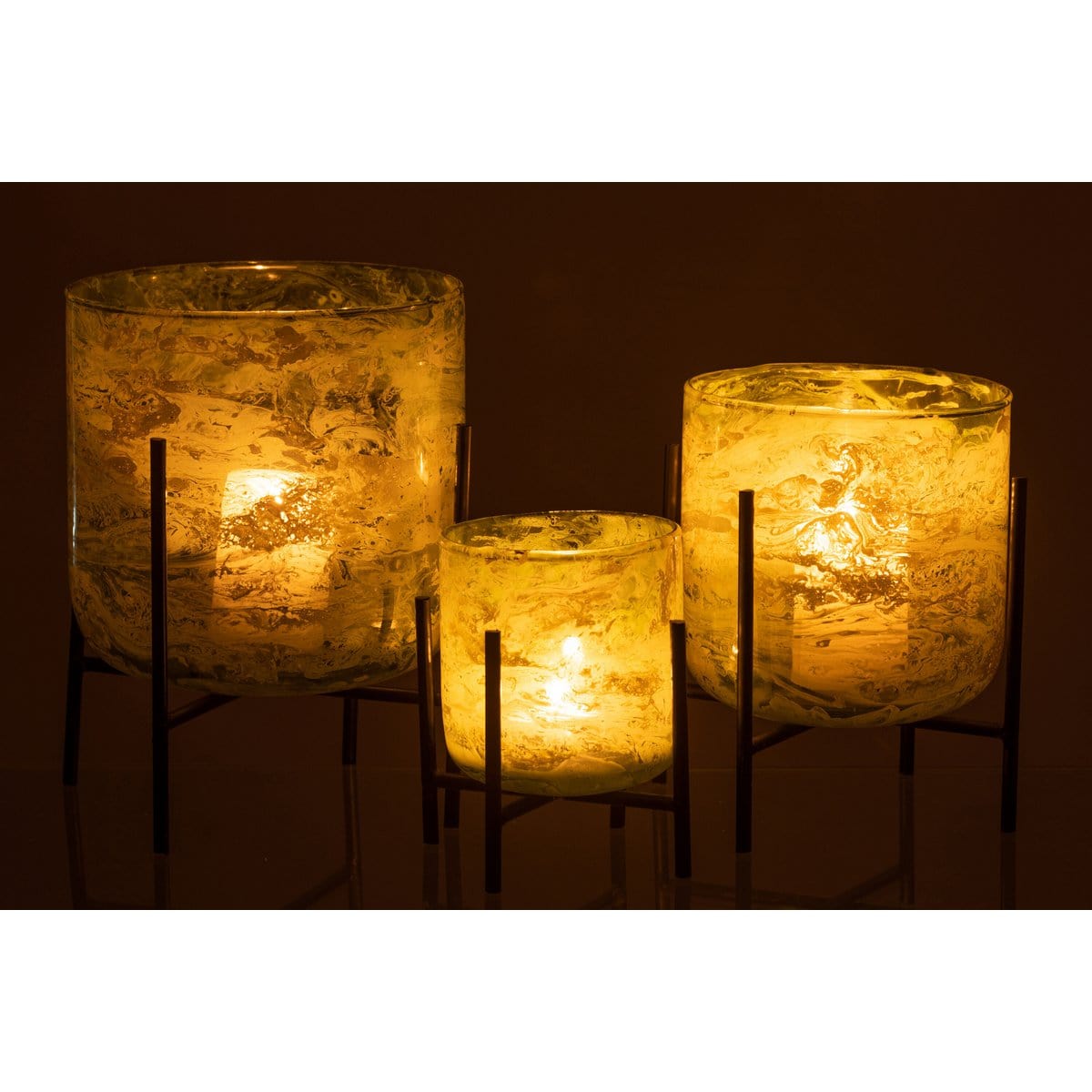 J-Line J-Line windlicht Staand Marmer - glas/ijzer - groen - large