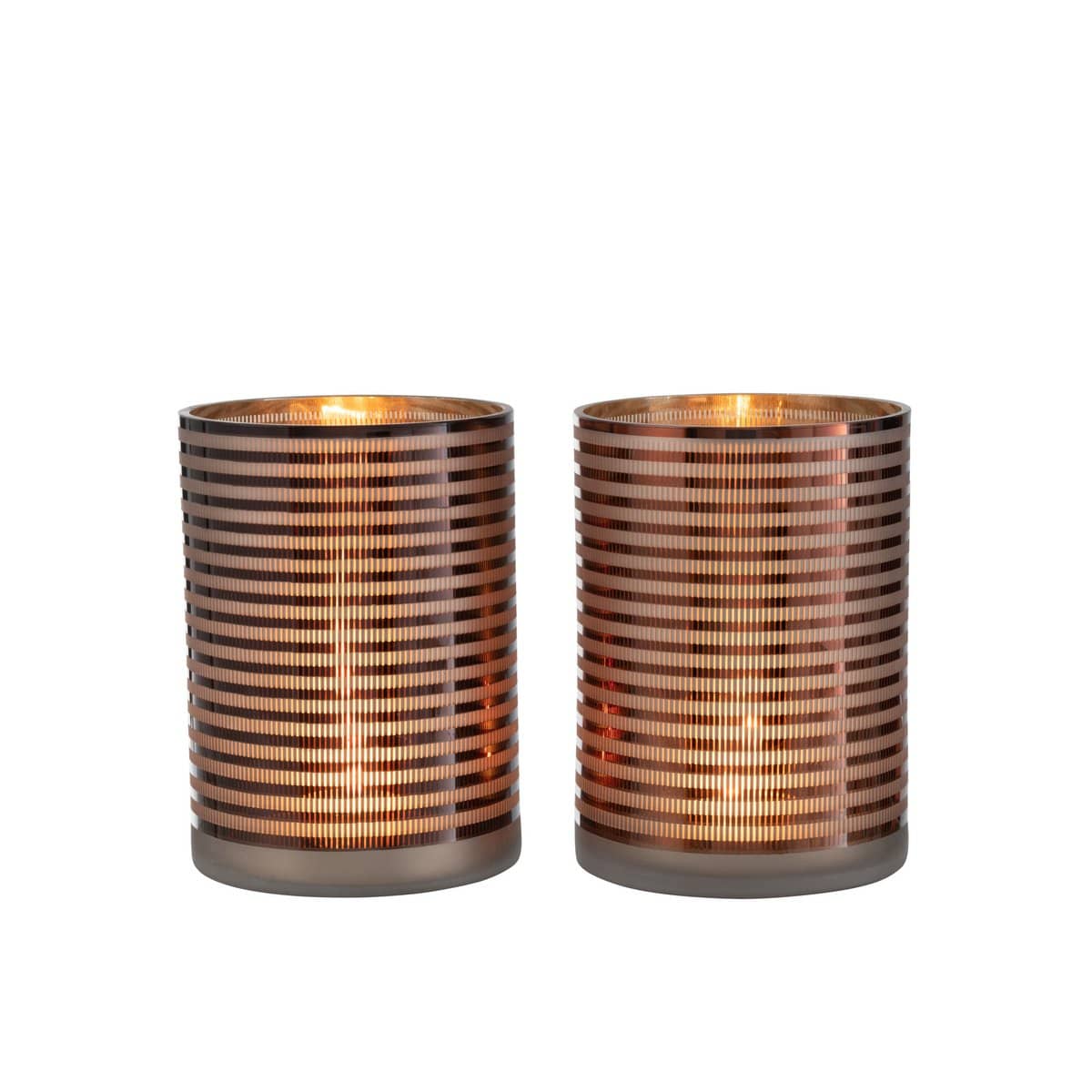 J-Line J-Line windlicht Strepen - glas - bruin - large