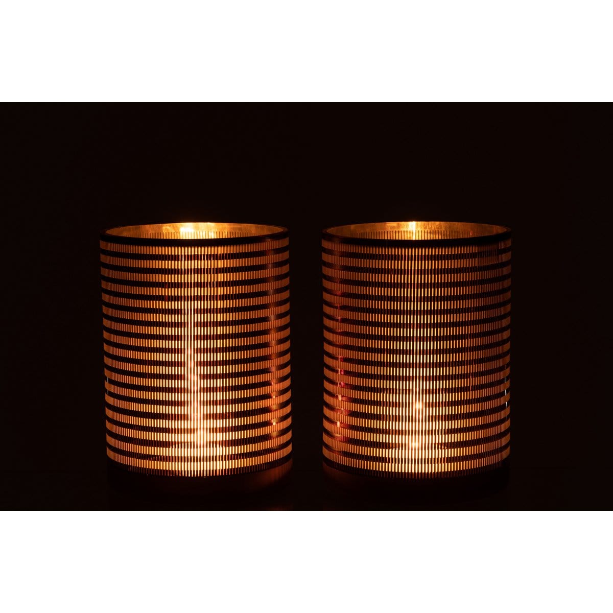 J-Line J-Line windlicht Strepen - glas - bruin - large