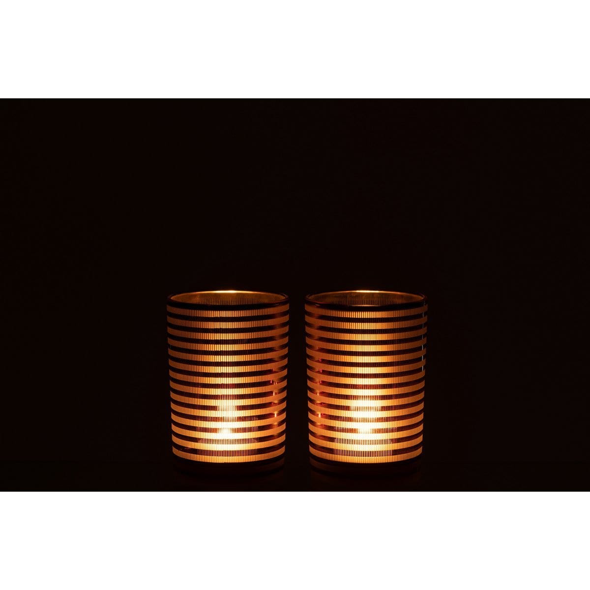 J-Line J-Line windlicht Strepen - glas - bruin - medium