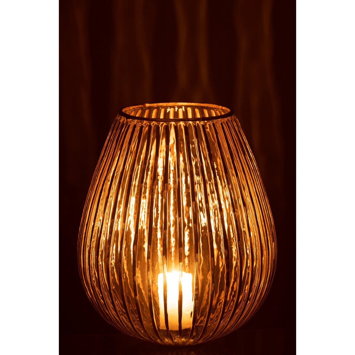 J-Line J-Line windlicht Strepen Rond - glas - goud/transparant - large