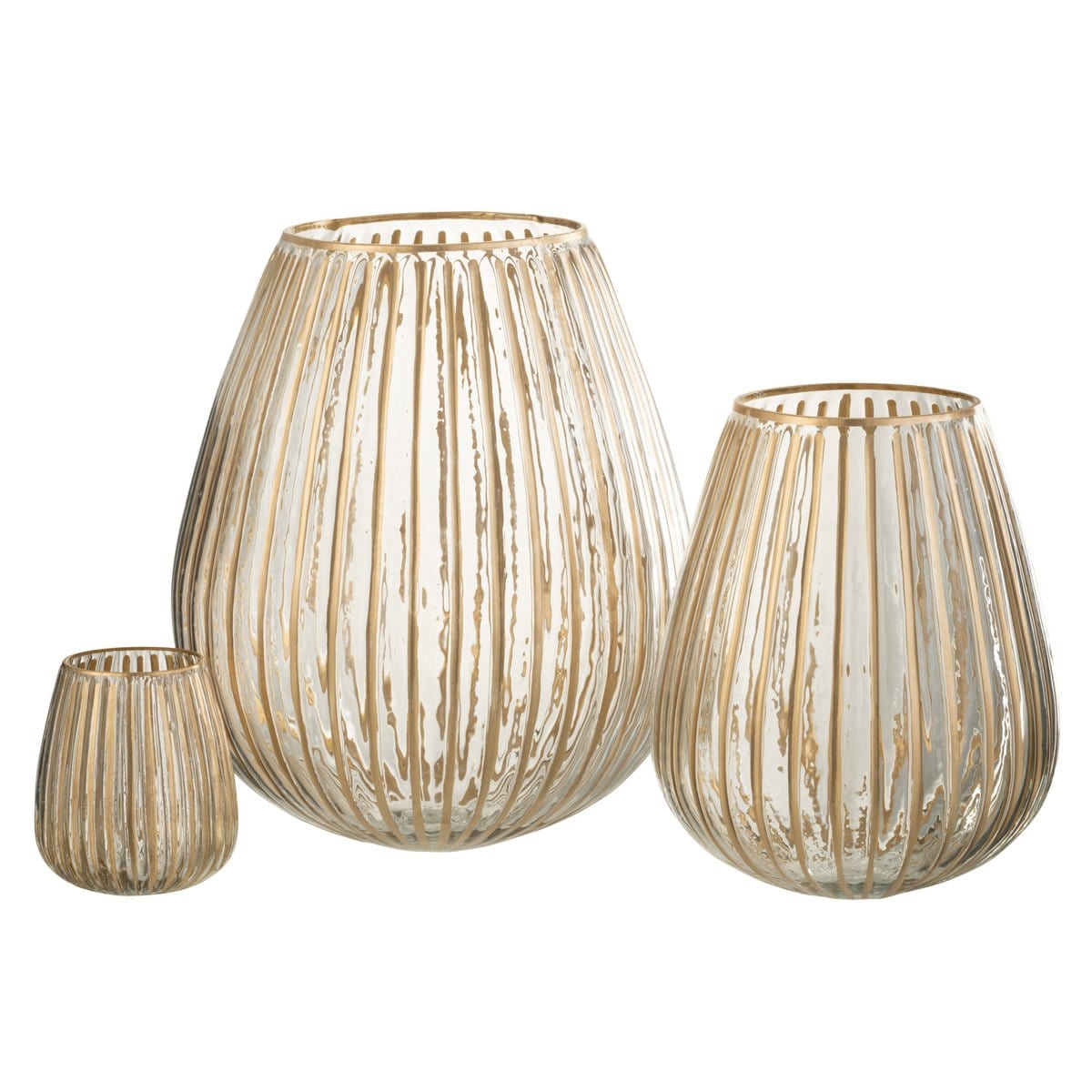J-Line J-Line windlicht Strepen Rond - glas - goud/transparant - large
