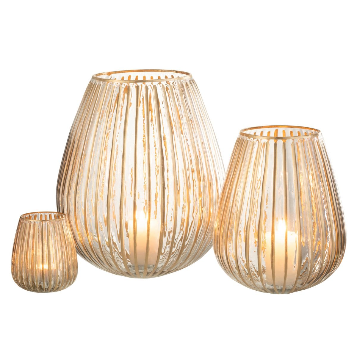 J-Line J-Line windlicht Strepen Rond - glas - goud/transparant - large