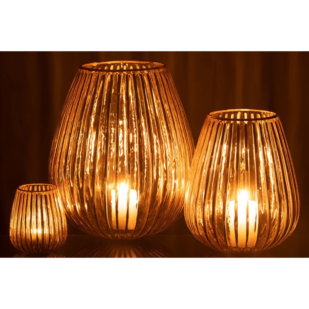J-Line J-Line windlicht Strepen Rond - glas - goud/transparant - large