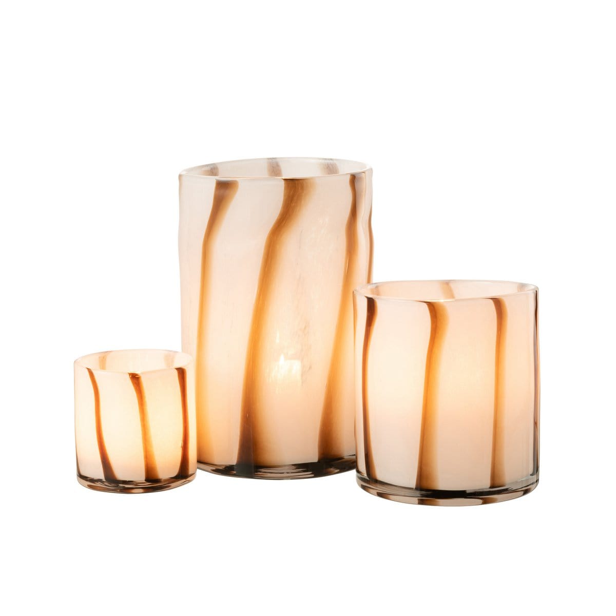 J-Line J-Line windlicht Strepen Safari - glas - wit/bruin - groot