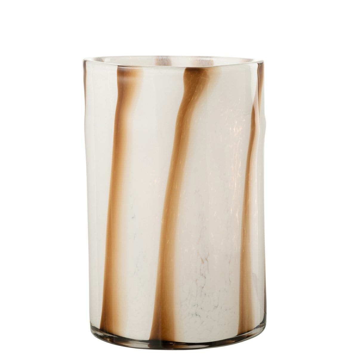 J-Line J-Line windlicht Strepen Safari - glas - wit/bruin - groot