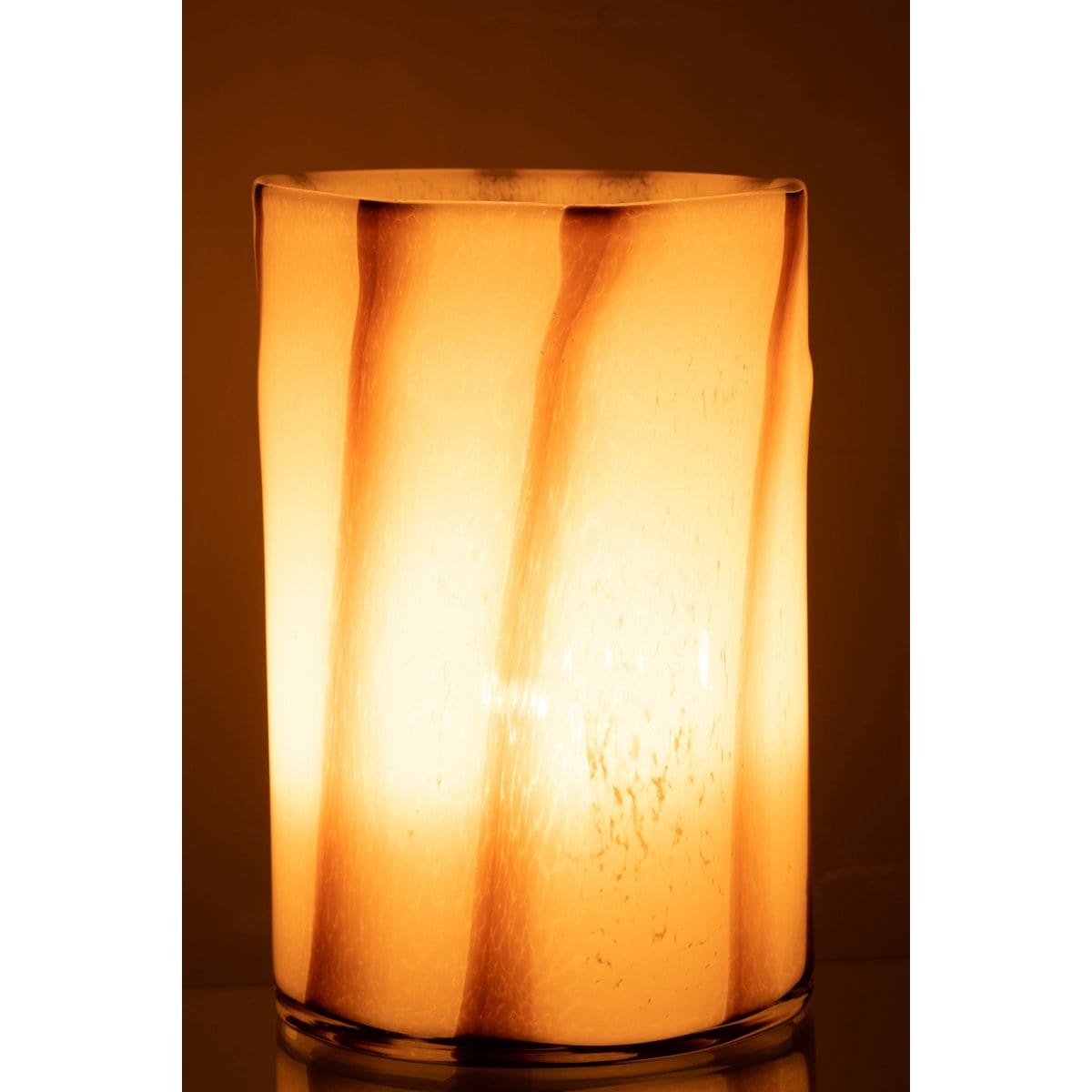J-Line J-Line windlicht Strepen Safari - glas - wit/bruin - groot