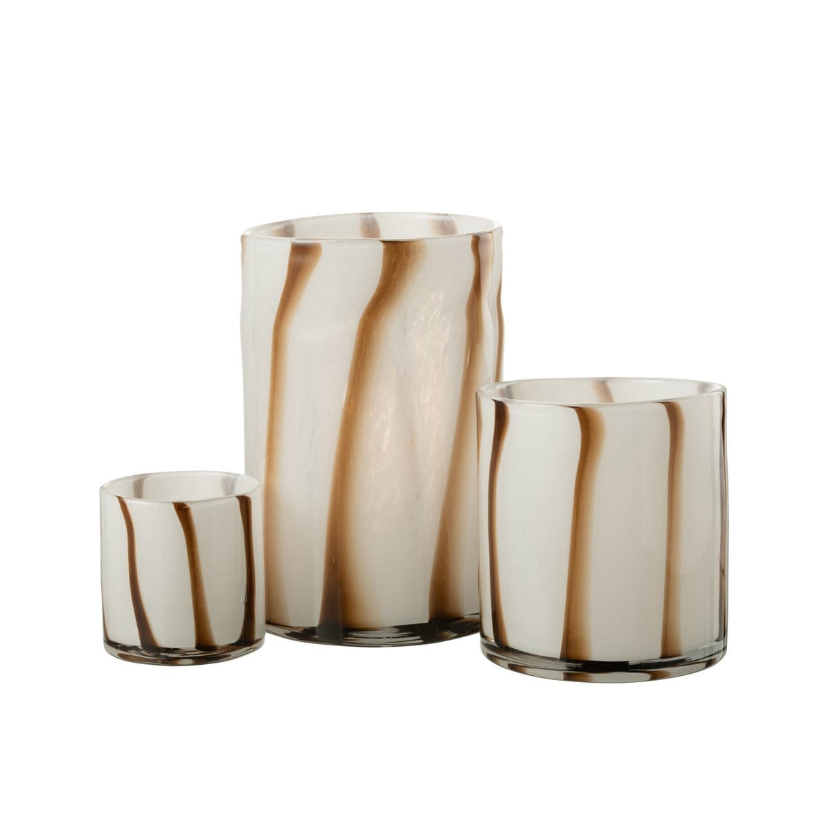 J-Line J-Line windlicht Strepen Safari - glas - wit/bruin - groot