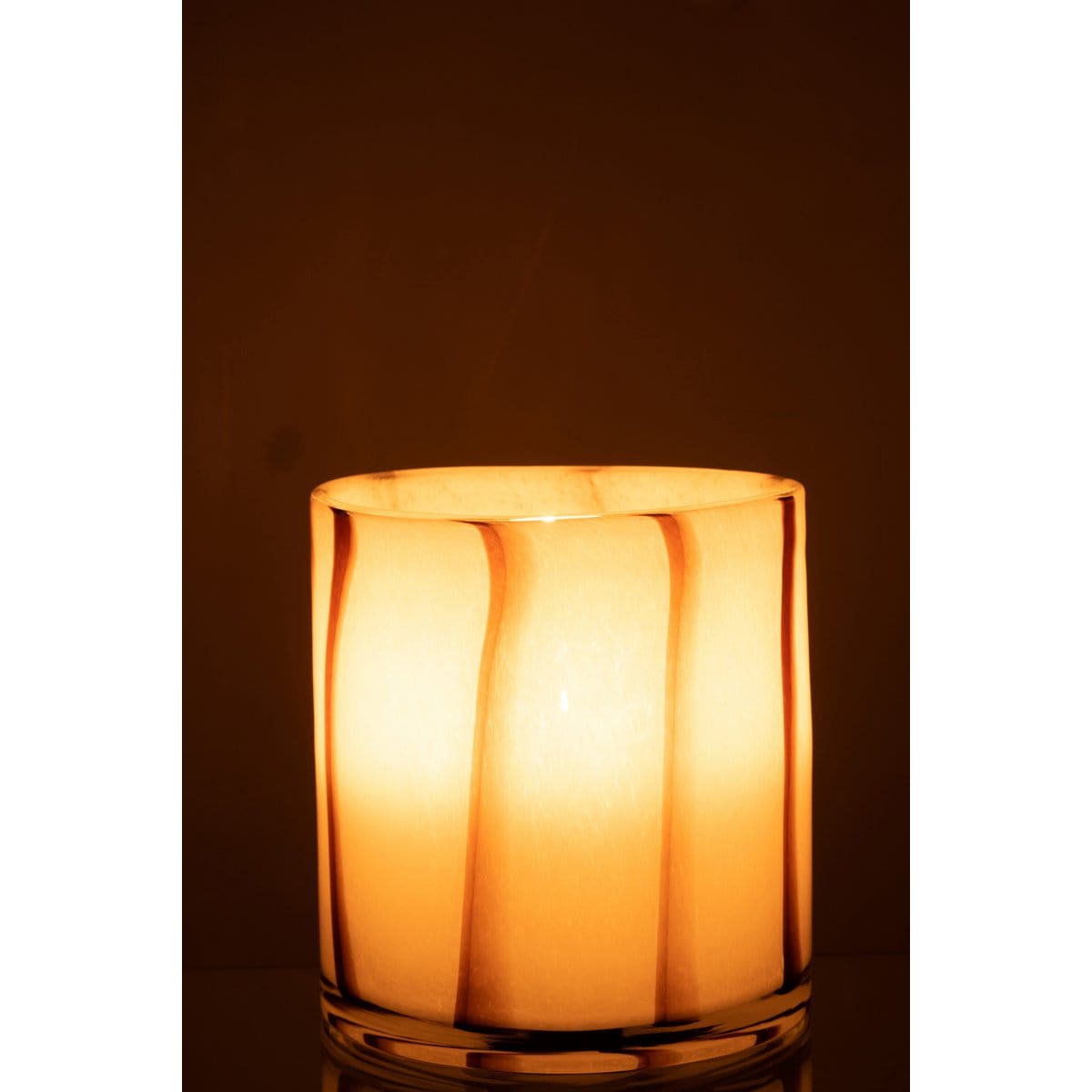 J-Line J-Line windlicht Strepen Safari - glas - wit/bruin - medium