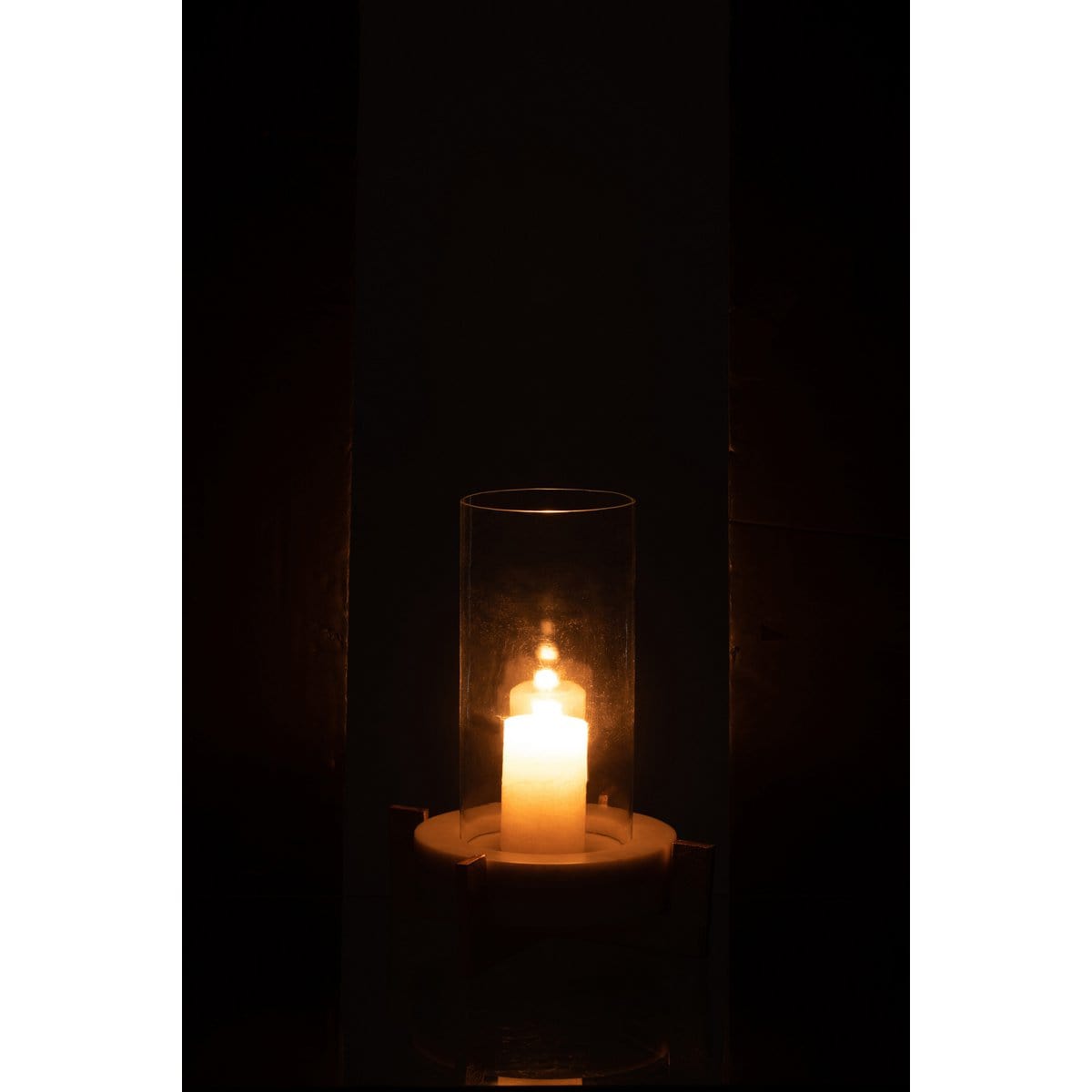 J-Line J-Line windlicht Voet - marmer/metaal - grijs/champagne - small