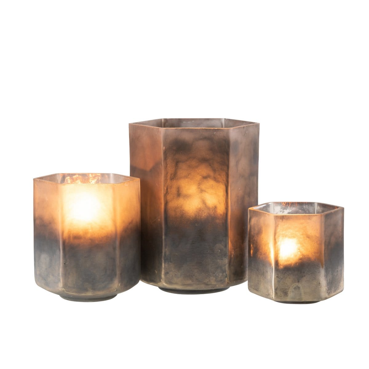 J-Line J-Line windlicht Zeshoek - glas - grijs - large