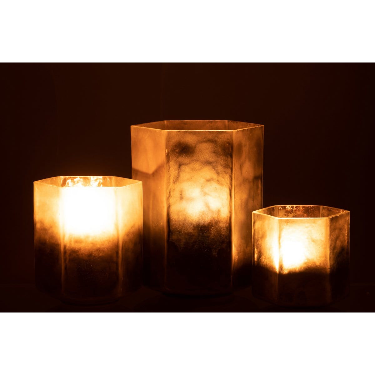 J-Line J-Line windlicht Zeshoek - glas - grijs - large
