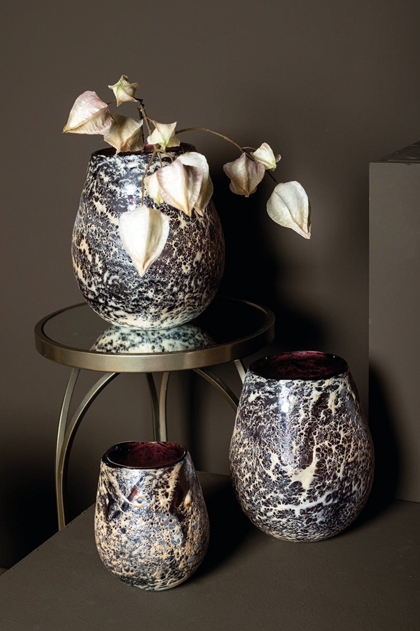 PTMD Jice Rood glas stormlicht met ruwe afwerking rond L