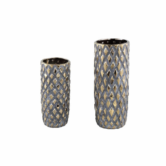 PTMD Juney Gold keramische pot rhombus patt rond hoog L