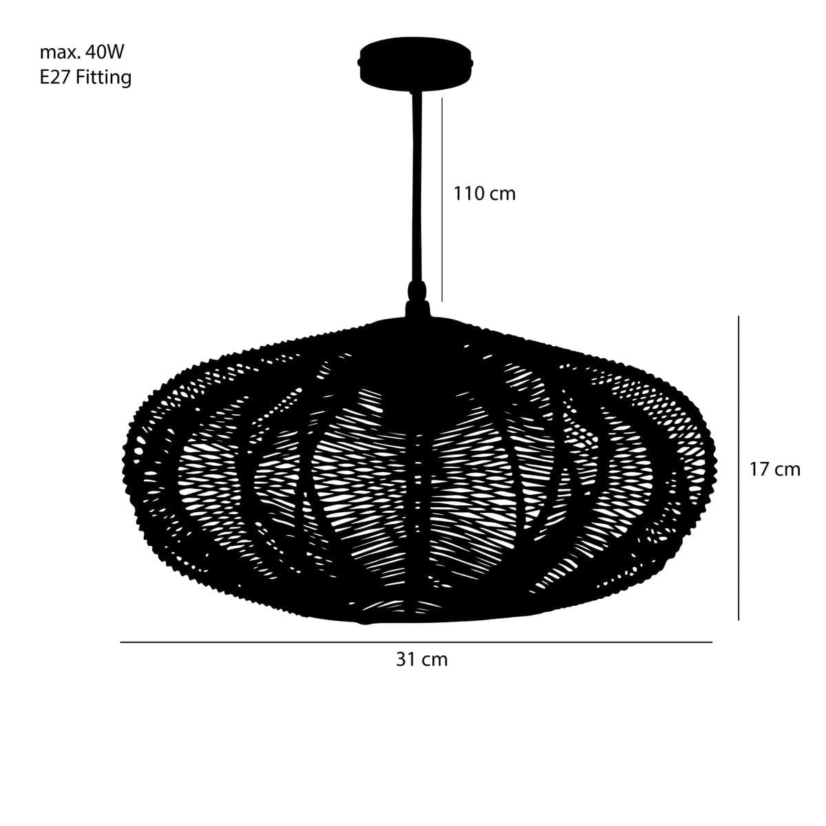 Mica Decorations Kanti Hanglamp - H17 x Ø31 cm - Metaal - Zwart