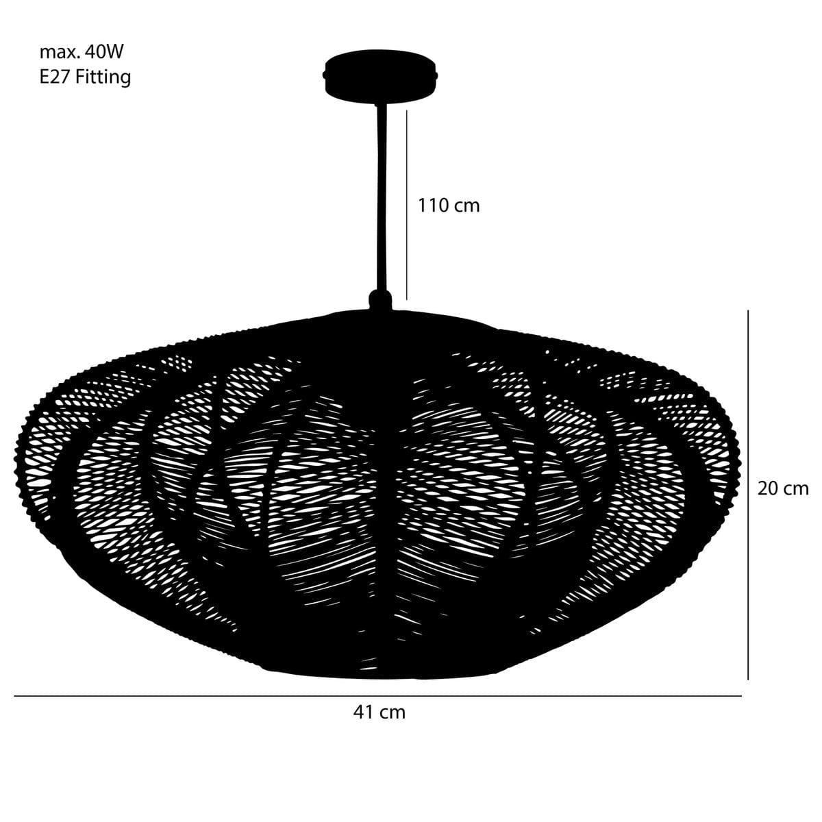 Mica Decorations Kanti Hanglamp - H20 x Ø41 cm - Metaal - Zwart
